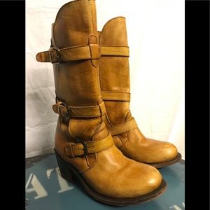 Mustard yellow leather hand made boots